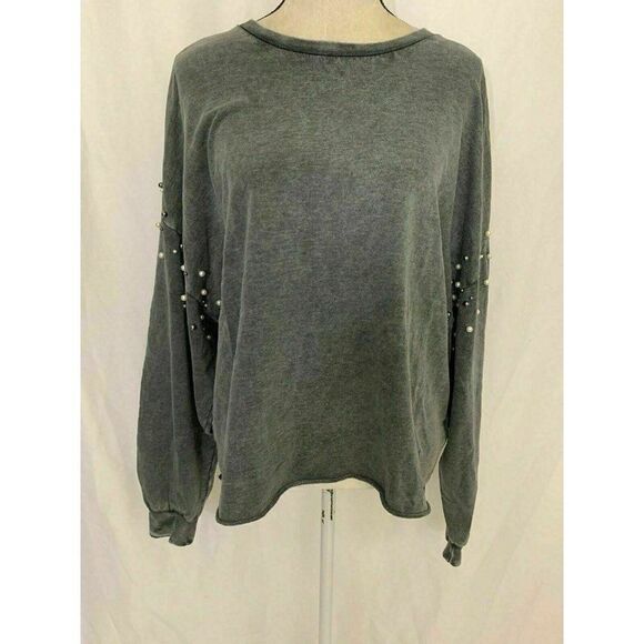 Zara Womens Solid Gray Pearl Long Sleeve Oversized Crew Neck Sweater Top Small - Picture 1 of 9